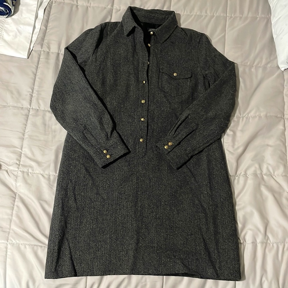 J.Crew Women’s Charcoal Wool Herringbone Shirt Dress - Size 10